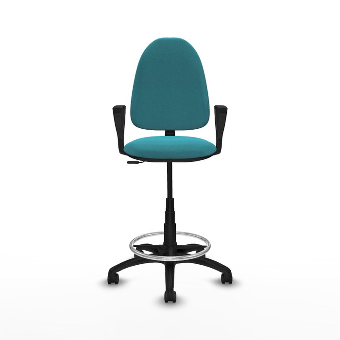 Tabouret Aýna taburete Contact permament de base Tissu Turquoise Structure polyamide noire Accoudoirs fixes Sans appui-tête Roulettes pour moquette
