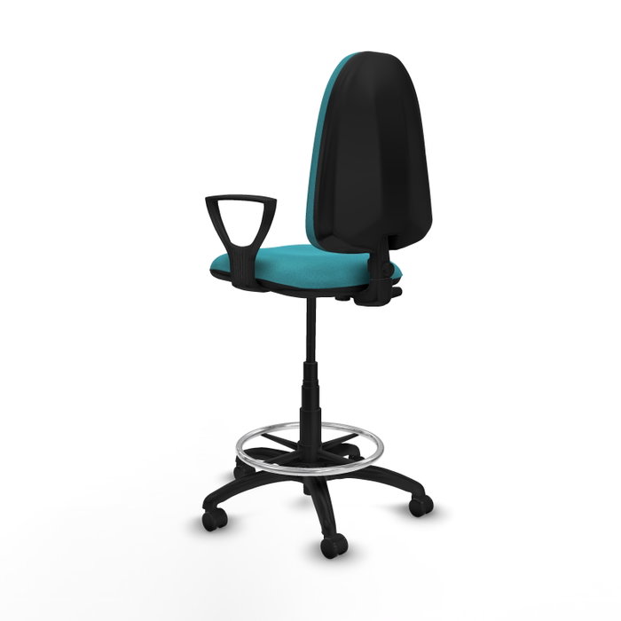 Tabouret Aýna taburete Contact permament de base Tissu Turquoise Structure polyamide noire Accoudoirs fixes Sans appui-tête Roulettes pour moquette