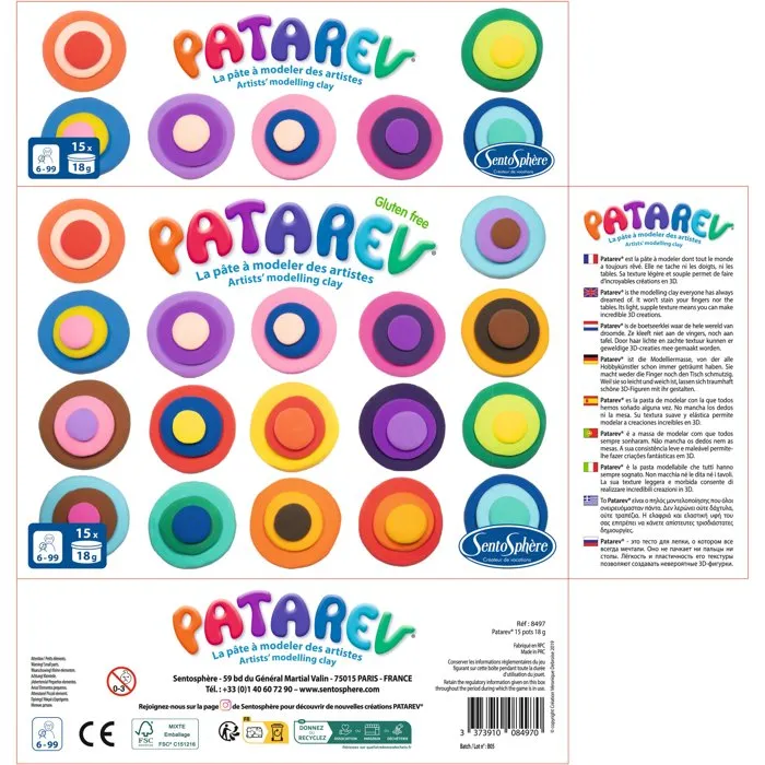 Sentosphere Patarev - Coffret de pâte à modeler autodurcissante - 15 pots de 18g - Multi-couleurs - À partir de 8 ans