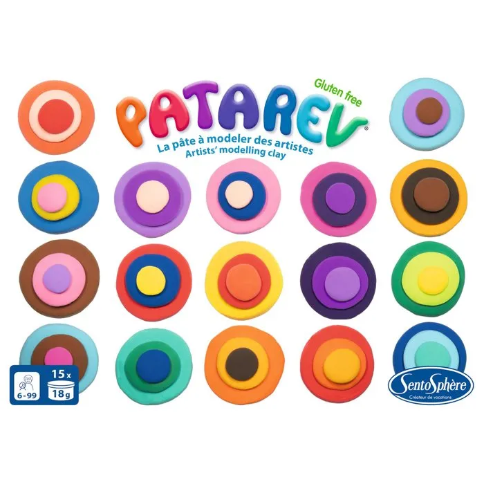 Sentosphere Patarev - Coffret de pâte à modeler autodurcissante - 15 pots de 18g - Multi-couleurs - À partir de 8 ans