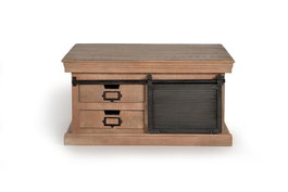 GINER Y COLOMER Table basse en bois de manguier et métal, couleur naturel, 4 tiroirs et 2 portes coulissantes - Dimensions tiroir : 9 x 34 cm, intérieur 26 x 38 cm