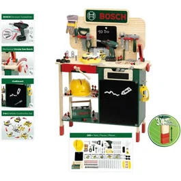 Klein Établi de Bricolage Bosch 8734 en Bois FSC avec Visseuse Électronique, Caisse à Outils et Set de Construction - Jouet pour Enfants Dès 3 Ans