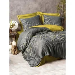Ensemble de lit en satin 100% coton 210 fils - Housse de couette 220 x 240 cm + 2 taies d'oreiller 60 x 60 cm - Anthracite