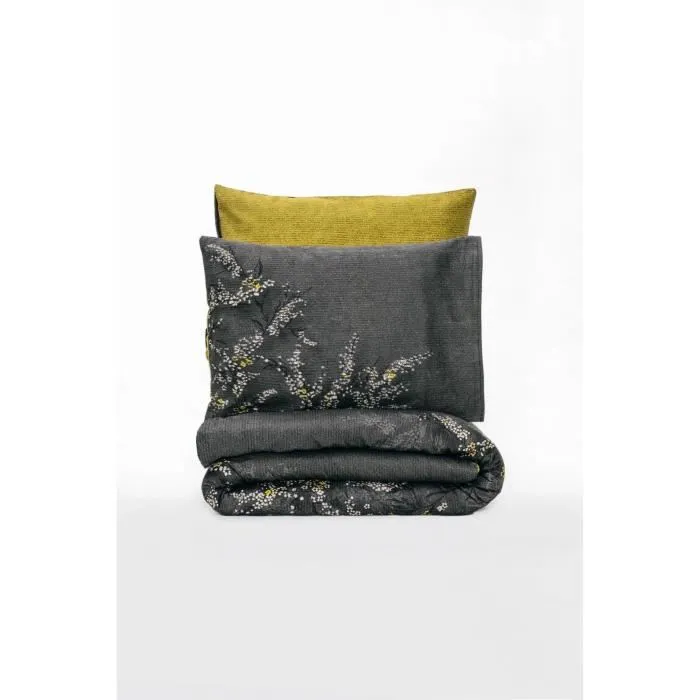 Ensemble de lit en satin 100% coton 210 fils - Housse de couette 220 x 240 cm + 2 taies d'oreiller 60 x 60 cm - Anthracite