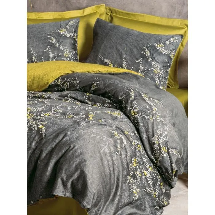 Ensemble de lit en satin 100% coton 210 fils - Housse de couette 220 x 240 cm + 2 taies d'oreiller 60 x 60 cm - Anthracite