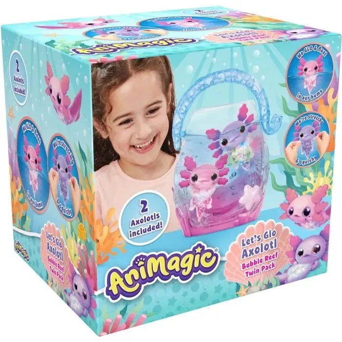 Goliath Animagic - Pack double Axolotl Aquarium à bulles - Jouet de bain interactif éclairé - Rose et Violet - Pour enfants dès 4 ans