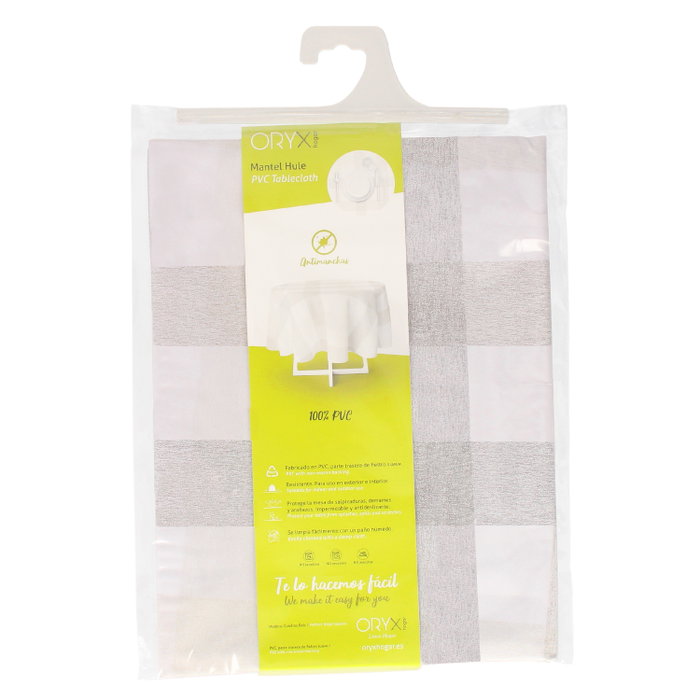 ORYX Nappe ronde en PVC à carreaux beige et gris Ø 140 cm