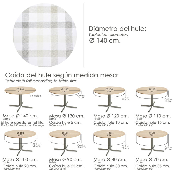 ORYX Nappe ronde en PVC à carreaux beige et gris Ø 140 cm