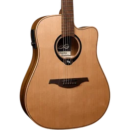 LAG Guitare Acoustique Dreadnought HyVibe H2 10 A/E Cutaway HV10DCE table cèdre massif, fond et éclisses khaya, satiné