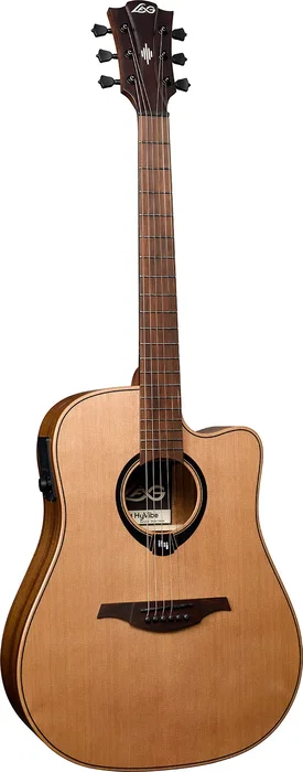LAG Guitare Acoustique Dreadnought HyVibe H2 10 A/E Cutaway HV10DCE table cèdre massif, fond et éclisses khaya, satiné LAG Guitare Acoustique Dreadnought HyVibe H2 10 A/E Cutaway HV10DCE table cèdre massif, fond et éclisses khaya, satiné