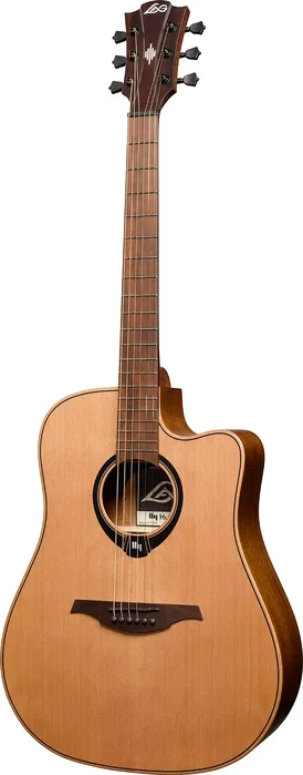 LAG Guitare Acoustique Dreadnought HyVibe H2 10 A/E Cutaway HV10DCE table cèdre massif, fond et éclisses khaya, satiné LAG Guitare Acoustique Dreadnought HyVibe H2 10 A/E Cutaway HV10DCE table cèdre massif, fond et éclisses khaya, satiné