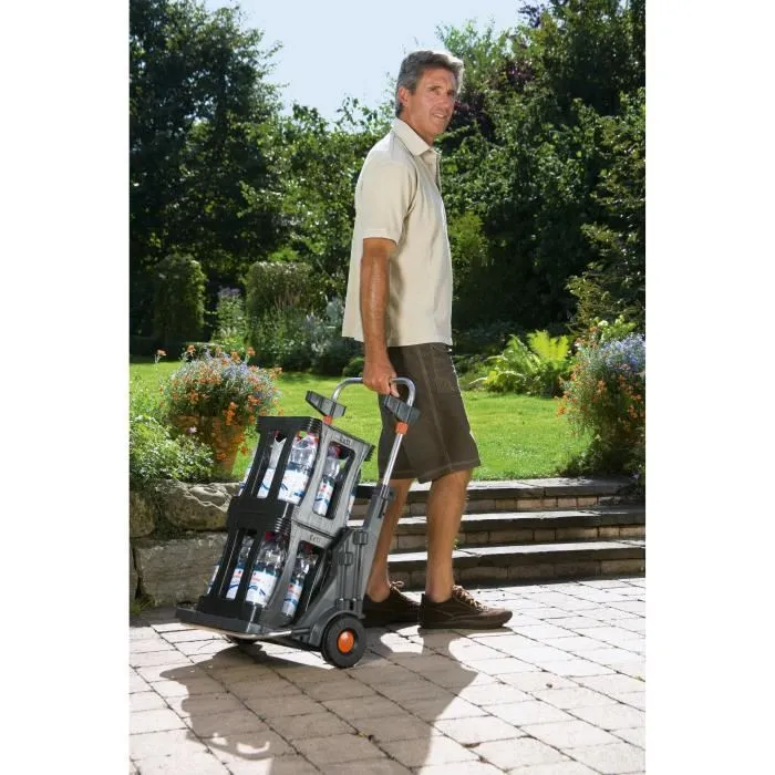 Gardena Chariot de jardin mobile avec armature métallique, hauteur de sac réglable, capacité 70 kg, couleur bleu