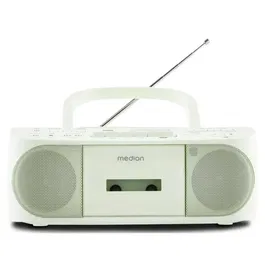 Medion Radio Lecteur CD Cassette PLL-FM avec Entrée AUX, 2x30W, 6 Modes Sonores, Antenne Télescopique, Fonction Piles, Vert