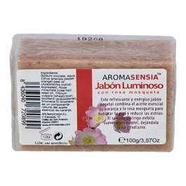 AROMASENSIA Jabon Luminoso 100Gr - Savon Végétal Exfoliant à l'Orange et Rose Musquée