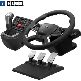 Hori - Volant Truck Control System avec boîte de vitesses et pédales pour PC, 40 cm, retour de force à 1800° - Inclut American Truck Simulator et Truck Simulator 2