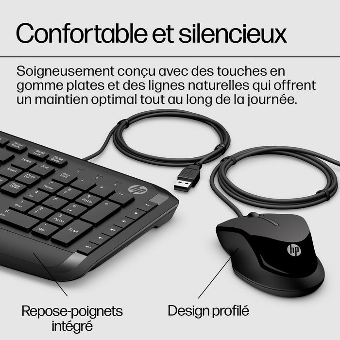 HP Pavillion Keyboard and Mouse 200 - Combo Clavier et Souris USB avec 12 Raccourcis Multimédia, DPI 1600