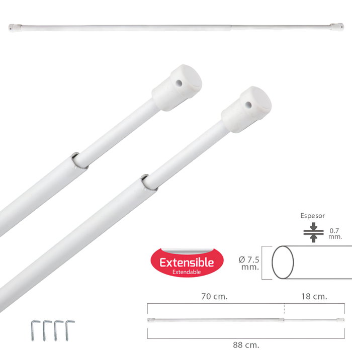 MAURER Lot de 2 barres de visillo extensibles 70/88 cm avec supports MAURER Lot de 2 barres de visillo extensibles 70/88 cm avec supports