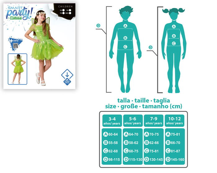 Déguisement de Fée Marraine Brillant Vert pour Enfant Fille 5-6 Ans, Robe Courte et Ailes