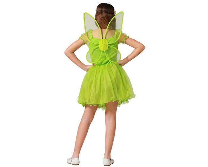 Déguisement de Fée Marraine Brillant Vert pour Enfant Fille 5-6 Ans, Robe Courte et Ailes