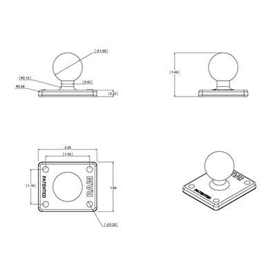 RAM Mounts Adaptateur à rotule RAM Ball avec plaque AMPS pour support universel - B-347U