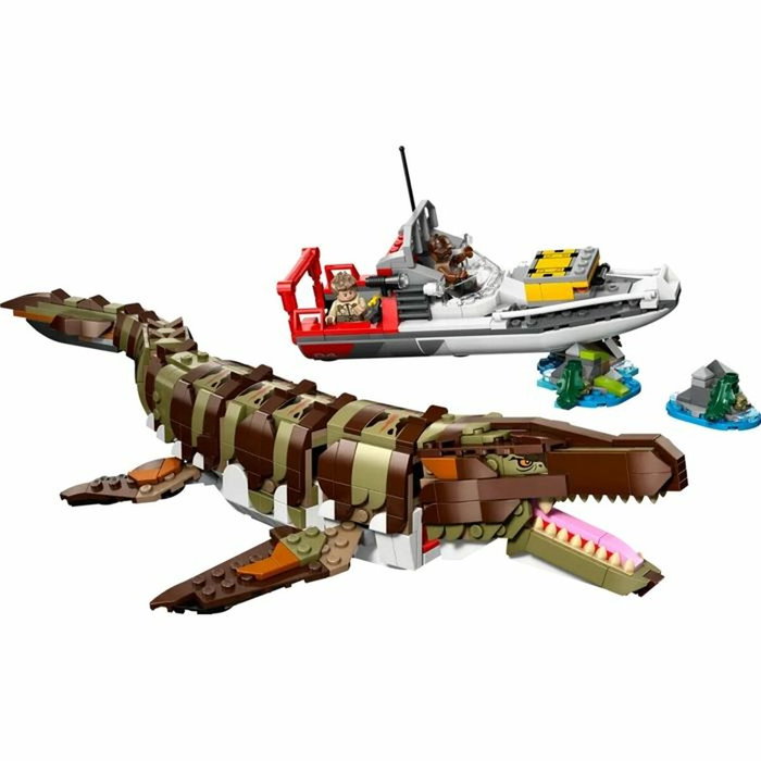 LEGO Jurassic World Le Bateau en Mission et le Mosasaure en Briques