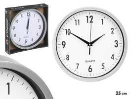 Giftdecor Horloge Ronde Grise 25x4x25 cm Plastique et Verre (Set de 12)