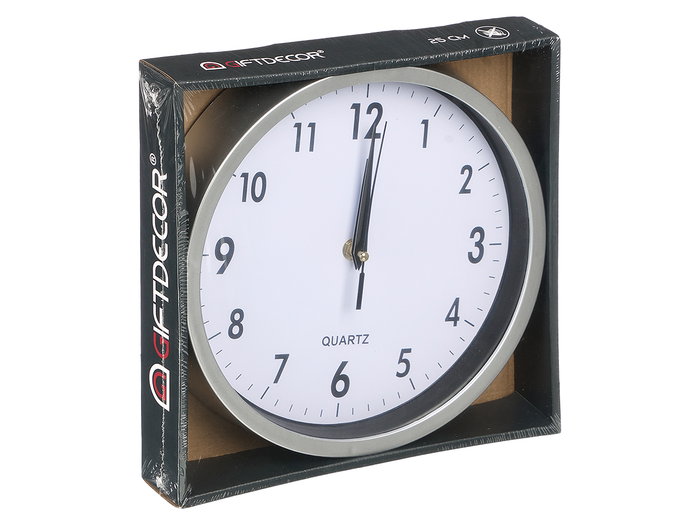 Giftdecor Horloge Ronde Grise 25x4x25 cm Plastique et Verre (Set de 12)