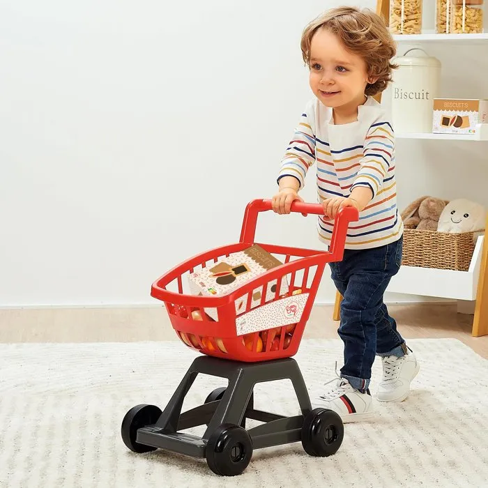 Ecoiffier - Chariot de courses garni avec 20 aliments réalistes en bois - Jeu d'imagination et de rôle pour enfant dès 18 mois - Origine France Garantie Ecoiffier - Chariot de courses garni avec 20 aliments réalistes en bois - Jeu d'imagination et de rôle pour enfant dès 18 mois - Origine France Garantie