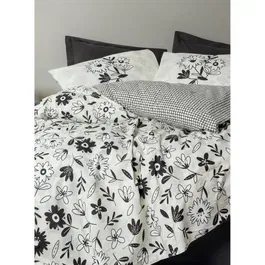 Parure de lit King - 1 housse de couette 220 x 240 cm + 2 taies d'oreiller 60 x 60 cm - 100% coton renforcé - 145 fils - Noir