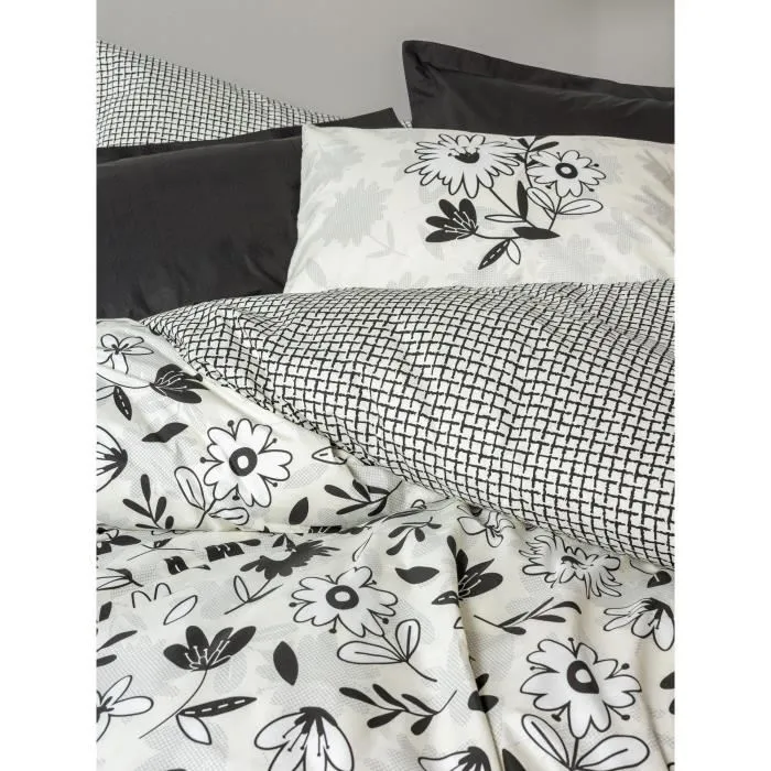 Parure de lit King - 1 housse de couette 220 x 240 cm + 2 taies d'oreiller 60 x 60 cm - 100% coton renforcé - 145 fils - Noir