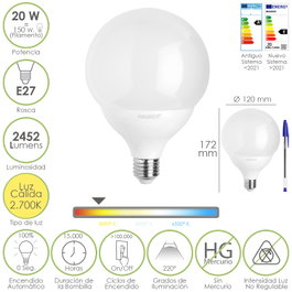 MAURER Bombilla Led Globo E27 20W