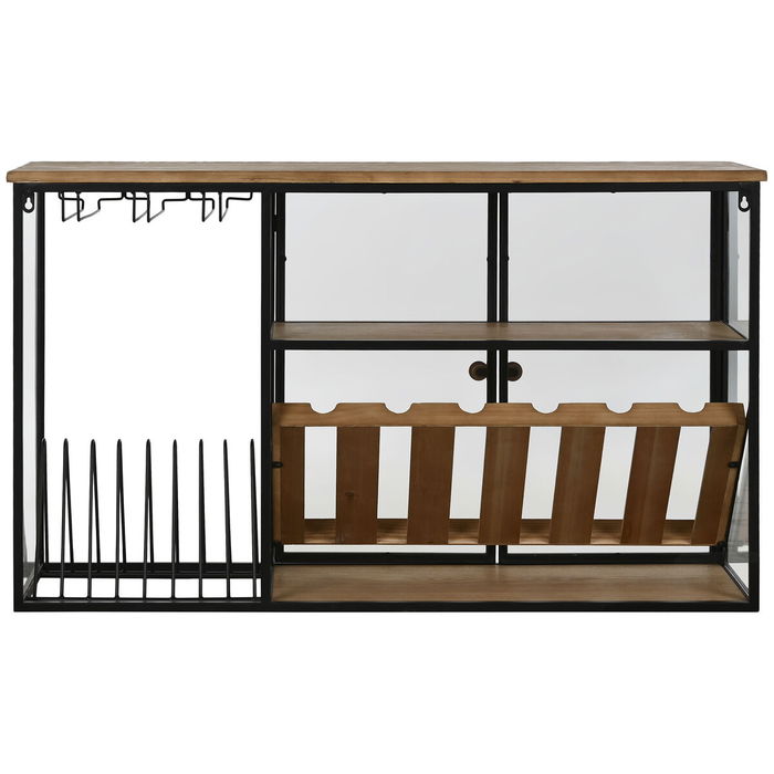 Range Bouteilles Home ESPRIT Noir Naturel Bois Métal Verre 102 x 32 x 60 cm