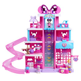 Just Play Hotel pour Mascottes Minnie Mouse - Set de Jeu avec Figurines Articulées de Minnie, Daisy et Animaux - 4 Étages et Multiples Pièces - Pour Enfants 3 Ans et Plus