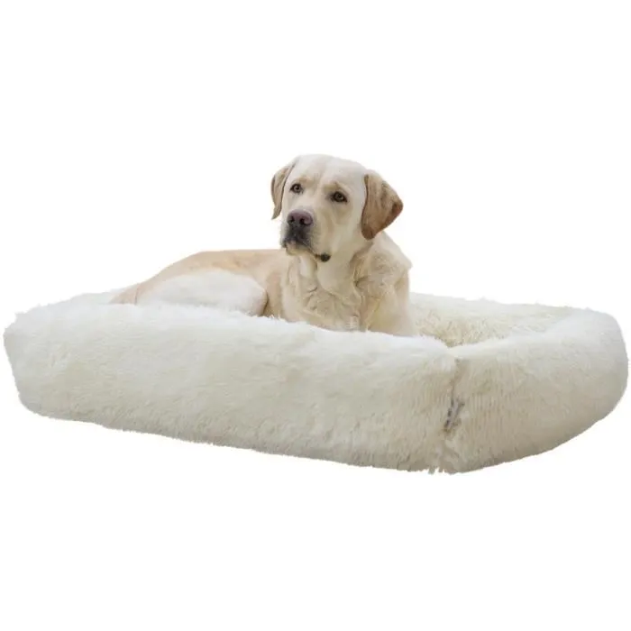 Kerbl Fluffy Corbeille Moelleuse pour Chien et Chat, 80 x 60 cm, Bord Surélevé, Rembourrage Extra Doux, Fond Antidérapant, Crème, Lavable en Machine