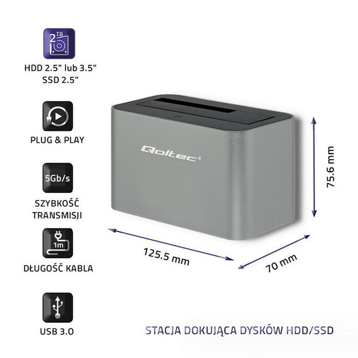 QOLTEC Station d'accueil USB 3.0 gris argent, compatible HDD 2,5 pol, 3,5 pol et SSD QOLTEC Station d'accueil USB 3.0 gris argent, compatible HDD 2,5 pol, 3,5 pol et SSD