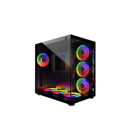 MRED Boîtier PC Gamer ATX Crystal Sea Noir avec Éclairage RGB, Ventilateurs Inclus, 7 Baies Internes - 277 x 415 x 415 mm