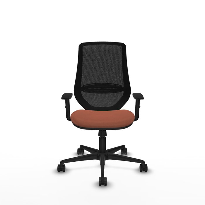 Chaise Mardos Synchro 4 positions tissu Marron Maille Noir Base en nylon noir Accoudoir 1D Sans appui-tête Roulettes 65mm nylon