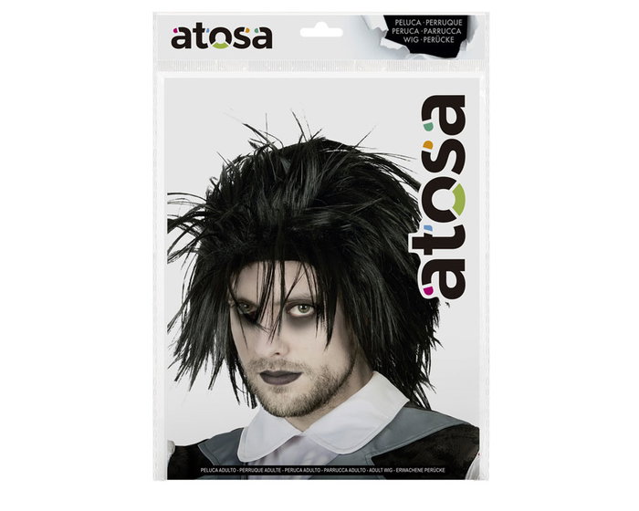 Peluca Negra Despeinada Estilo Tijeras, 130g, pour Déguisement, Fêtes d'Halloween et Théâtre