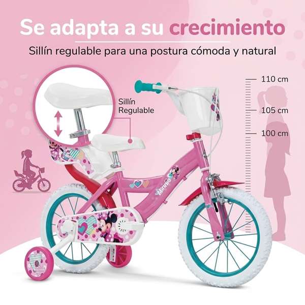 Huffy 14" Bicicleta Minnie pour Enfants 4-6 Ans Vélo Fille 14 Pouces Rosa Métal Montage Nécessaire