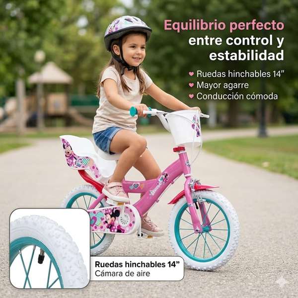 Huffy 14" Bicicleta Minnie pour Enfants 4-6 Ans Vélo Fille 14 Pouces Rosa Métal Montage Nécessaire
