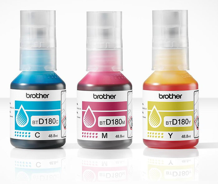 Brother BTD180CLVAL Pack de 3 bouteilles d'encre Cyan, Magenta, Jaune
