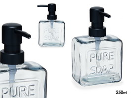 Berilo Distributeur de Savon Noir 250 ml en Verre et Plastique 9x15x5 cm (Set de 12)