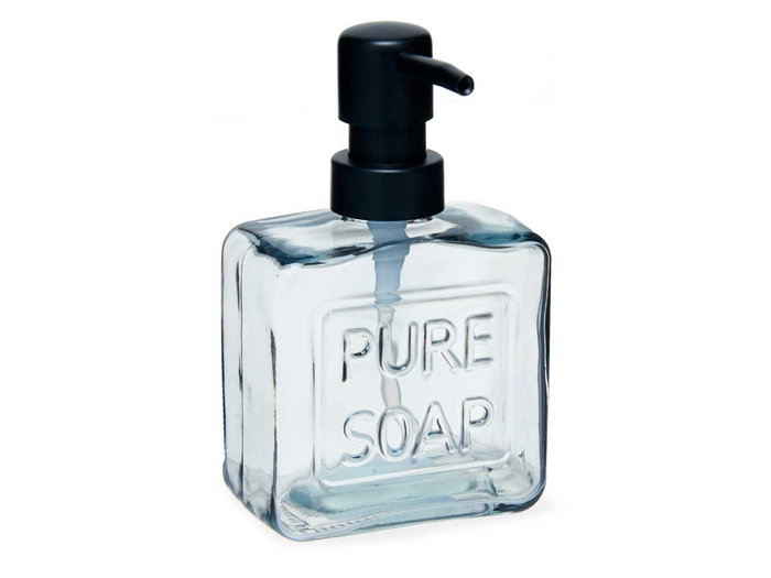 Berilo Distributeur de Savon Noir 250 ml en Verre et Plastique 9x15x5 cm (Set de 12)