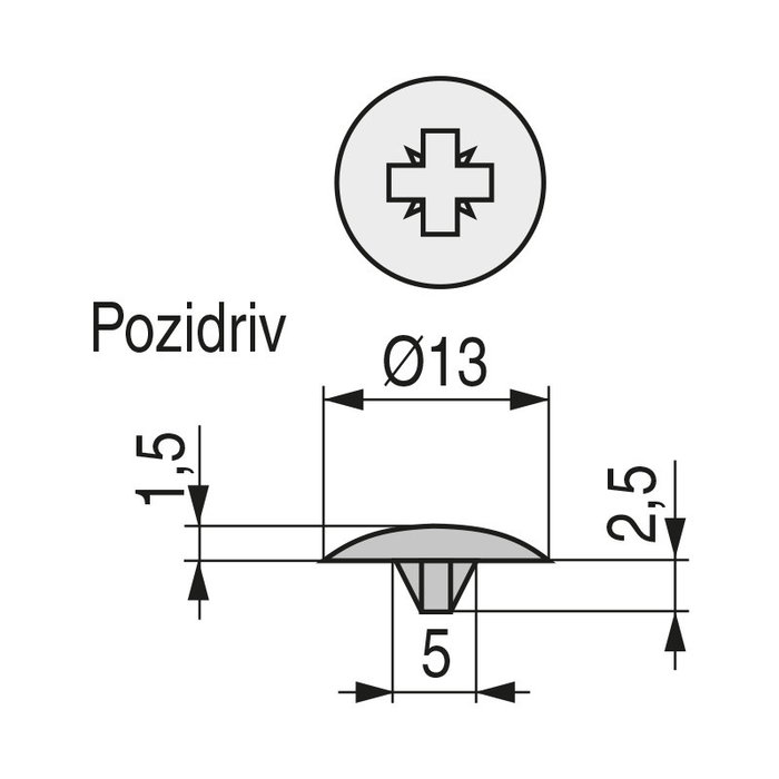 HERRAJES ALK Tapa Torn/Pozi Intro D13 Gris pour vis Torx/Pozidriv, diamètre 13 mm, lot de 5000 unités