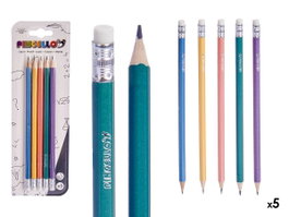 Pincello Set de 5 crayons pastel avec gomme - Multicolore (jaune, bleu, orange, vert, violet) - 24.5 x 8 x 0.5 cm (Set de 24)