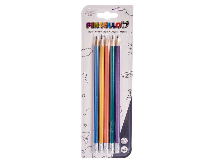 Pincello Set de 5 crayons pastel avec gomme - Multicolore (jaune, bleu, orange, vert, violet) - 24.5 x 8 x 0.5 cm (Set de 24)