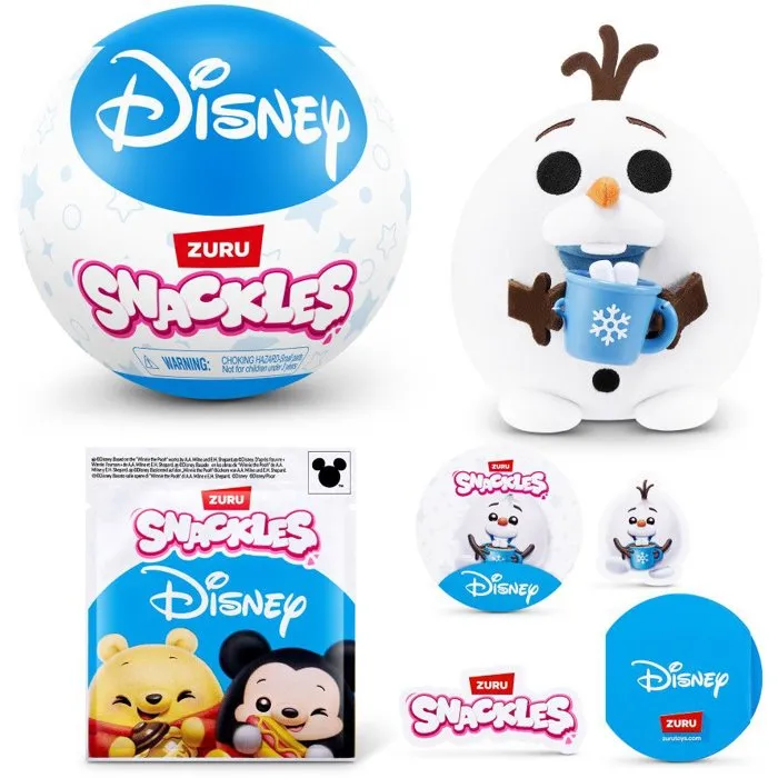 Zuru Snackles Disney - Capsule surprise peluche ultra-douce 13 cm - Modèle aléatoire parmi 8 personnages - À partir de 3 ans