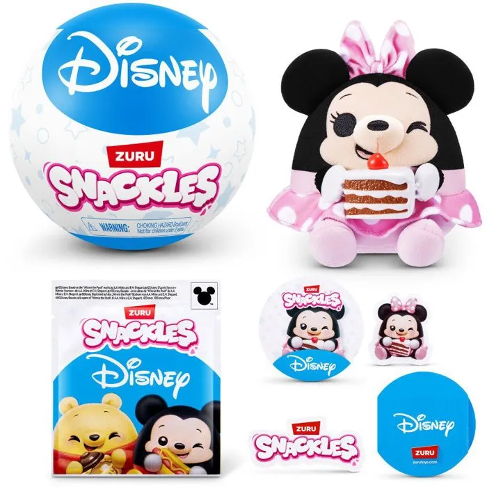 Zuru Snackles Disney - Capsule surprise peluche ultra-douce 13 cm - Modèle aléatoire parmi 8 personnages - À partir de 3 ans