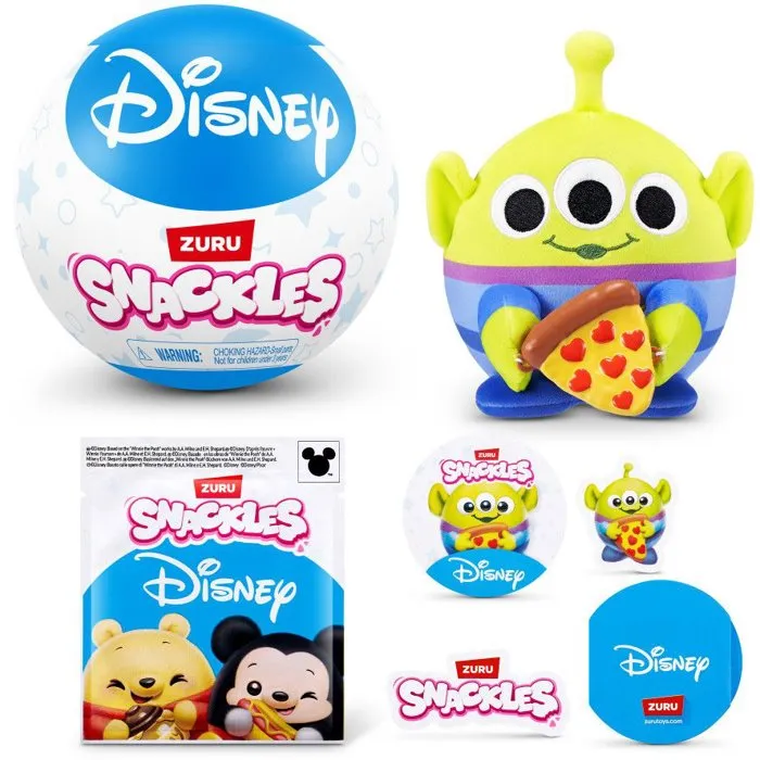Zuru Snackles Disney - Capsule surprise peluche ultra-douce 13 cm - Modèle aléatoire parmi 8 personnages - À partir de 3 ans