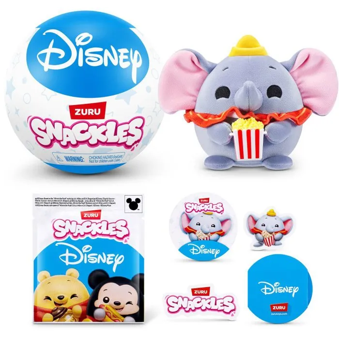 Zuru Snackles Disney - Capsule surprise peluche ultra-douce 13 cm - Modèle aléatoire parmi 8 personnages - À partir de 3 ans